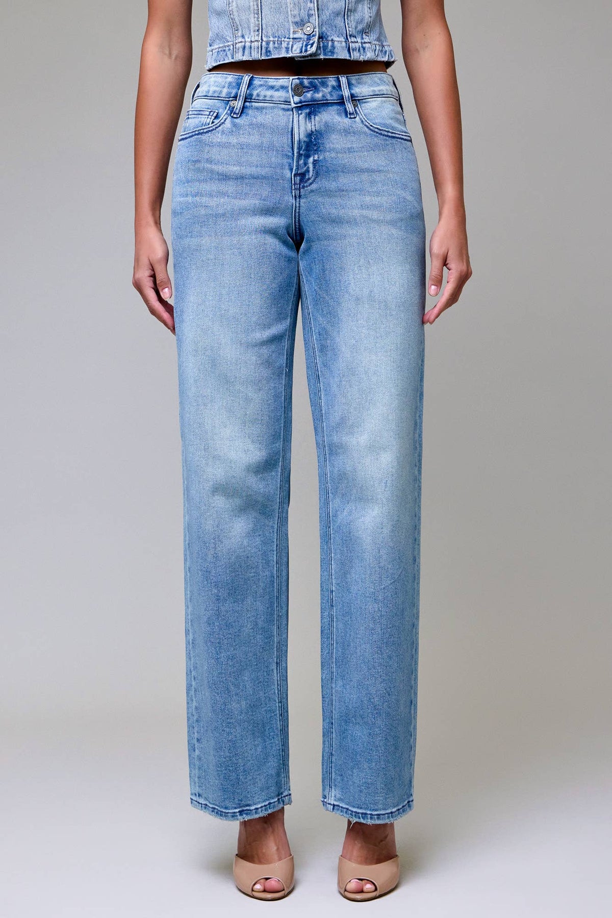 Vintage Wash Stretch Mid Rise Dad Jeans