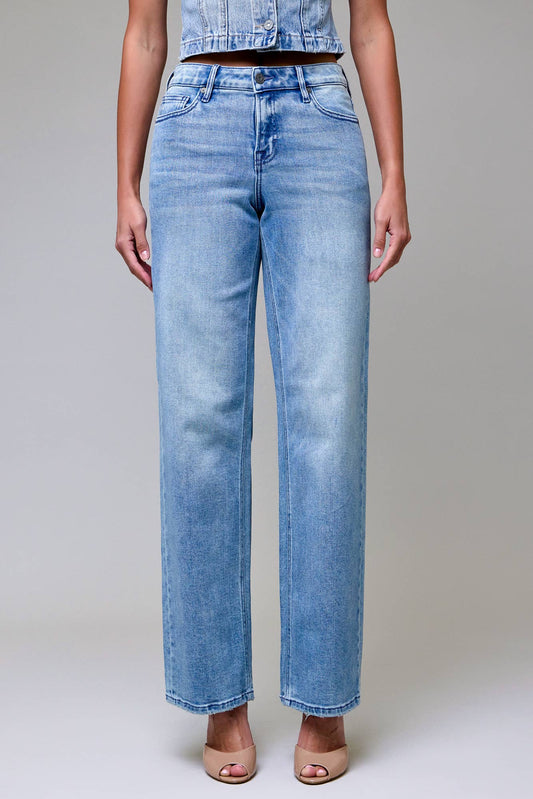 Vintage Wash Stretch Mid Rise Dad Jeans