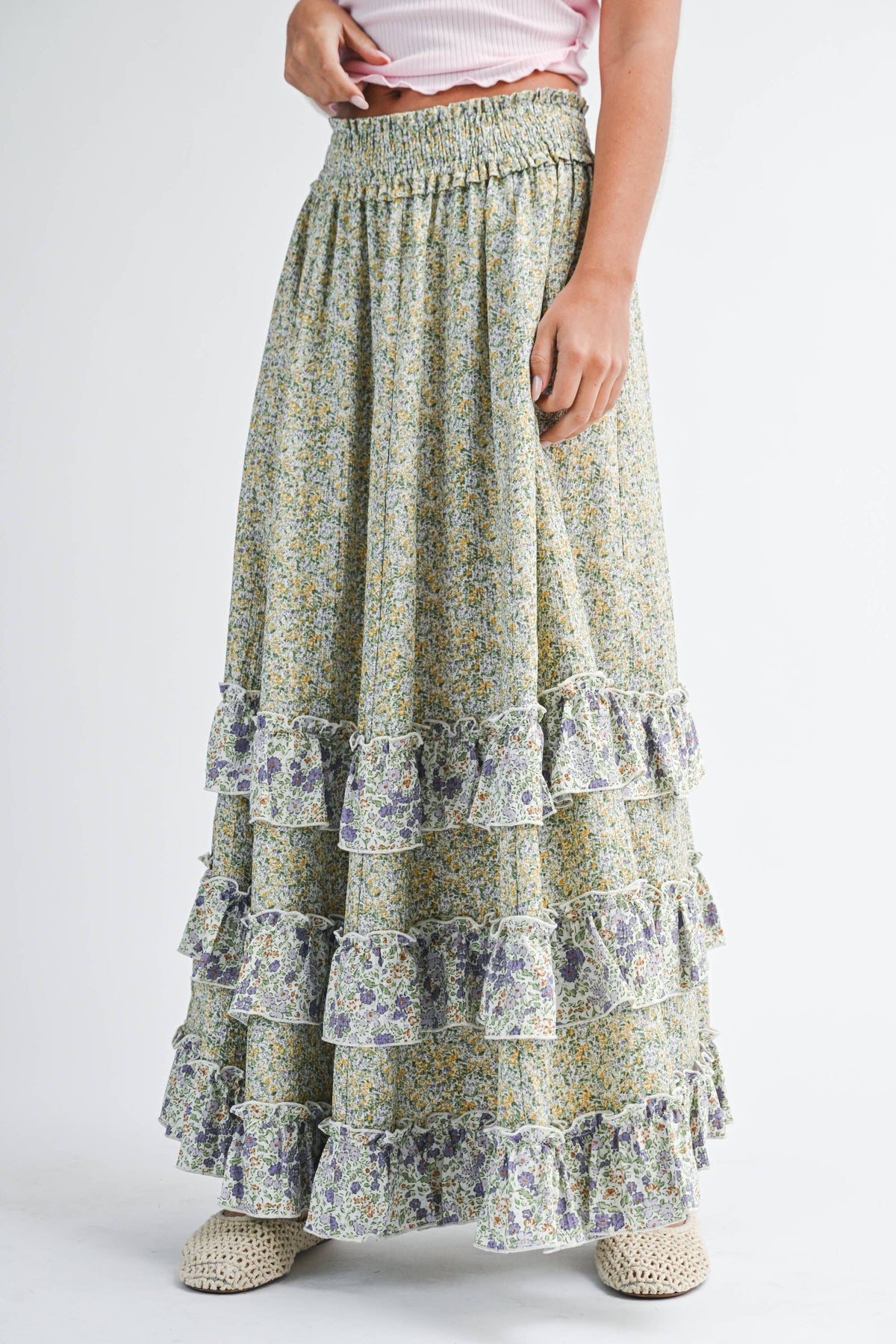 Floral Ruffle Maxi Skirt