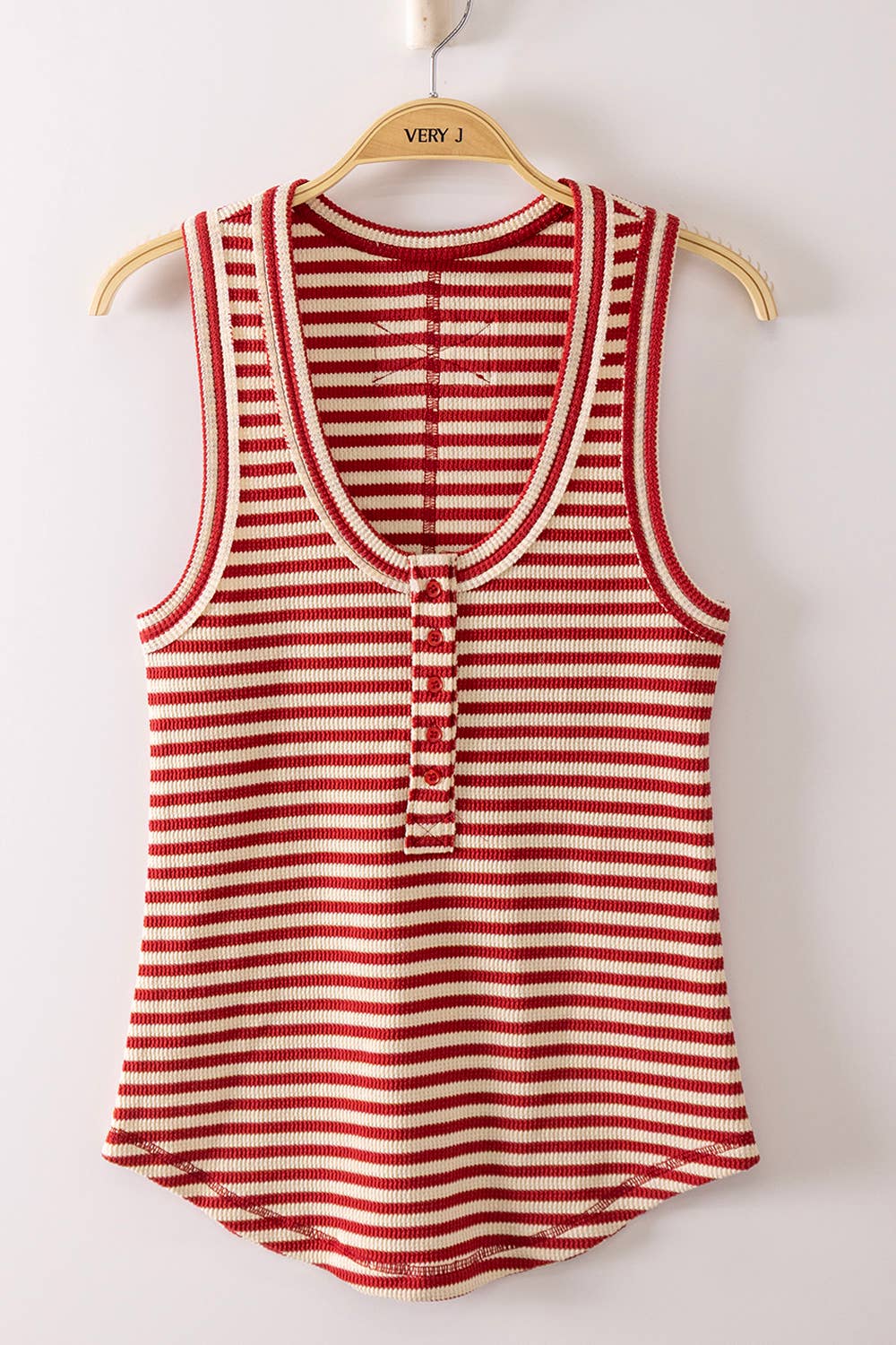 Striped & Button Down Fitted Knit Tank Top