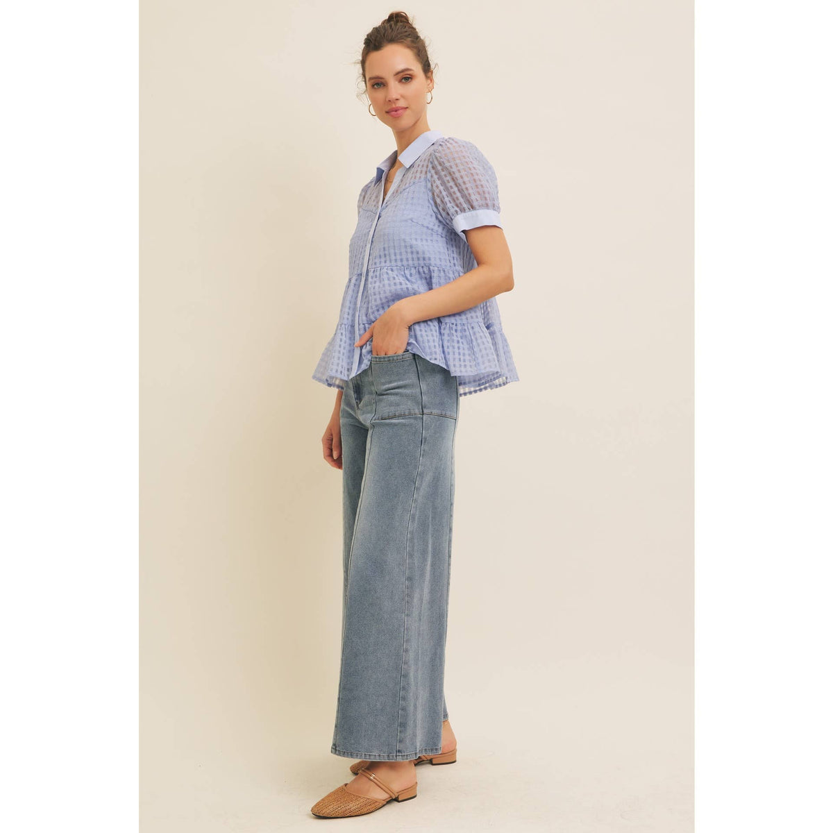 SUMMER VERANDA SHEER ORGANZA TIERED BLOUSE