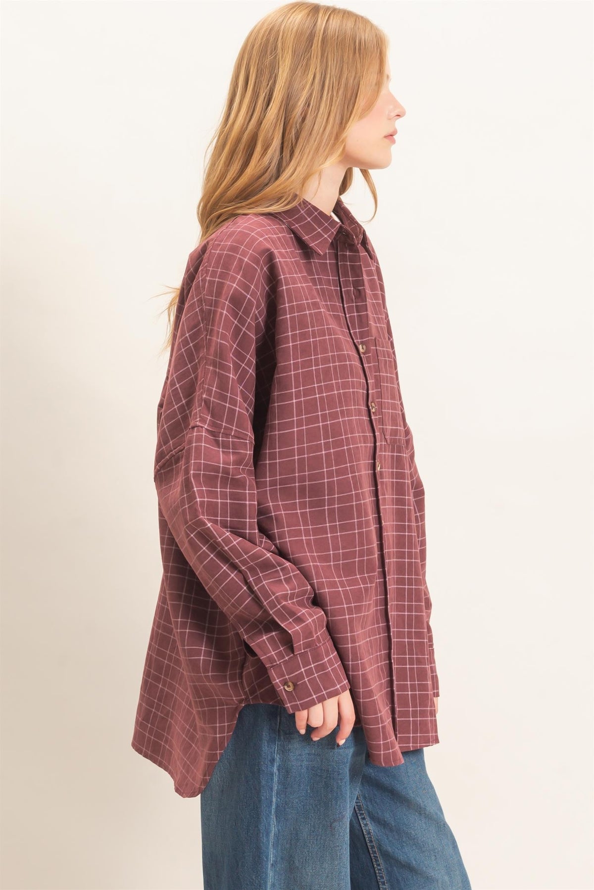 OVERSIZED PLAID BUTTON UP