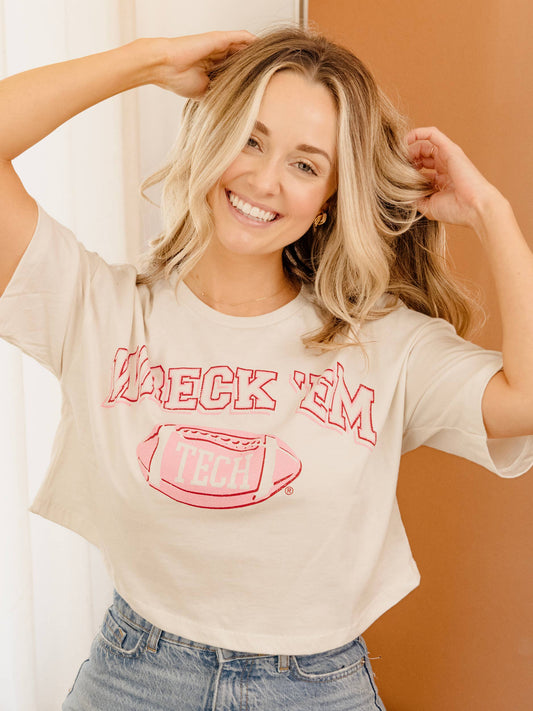 Texas Tech Red Raiders Wonka Football Off White Cropped Tee