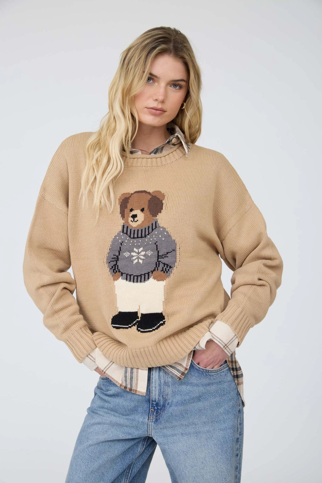 TEDDY BEAR CREWNECK KNIT SWEATER