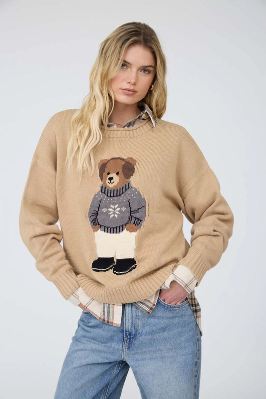 TEDDY BEAR CREWNECK KNIT SWEATER