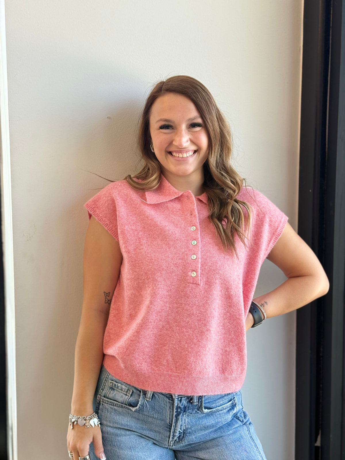 CAP SLEEVE COLLARED SWEATER VEST