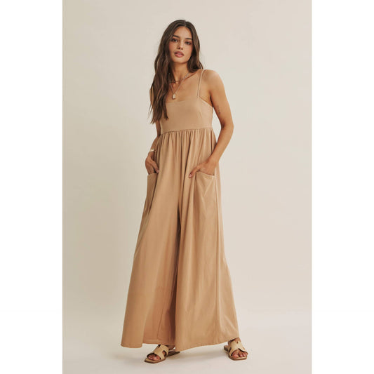 SLOW SUMMER FLOWY WIDE-LEG COTTON KNIT JUMPSUIT