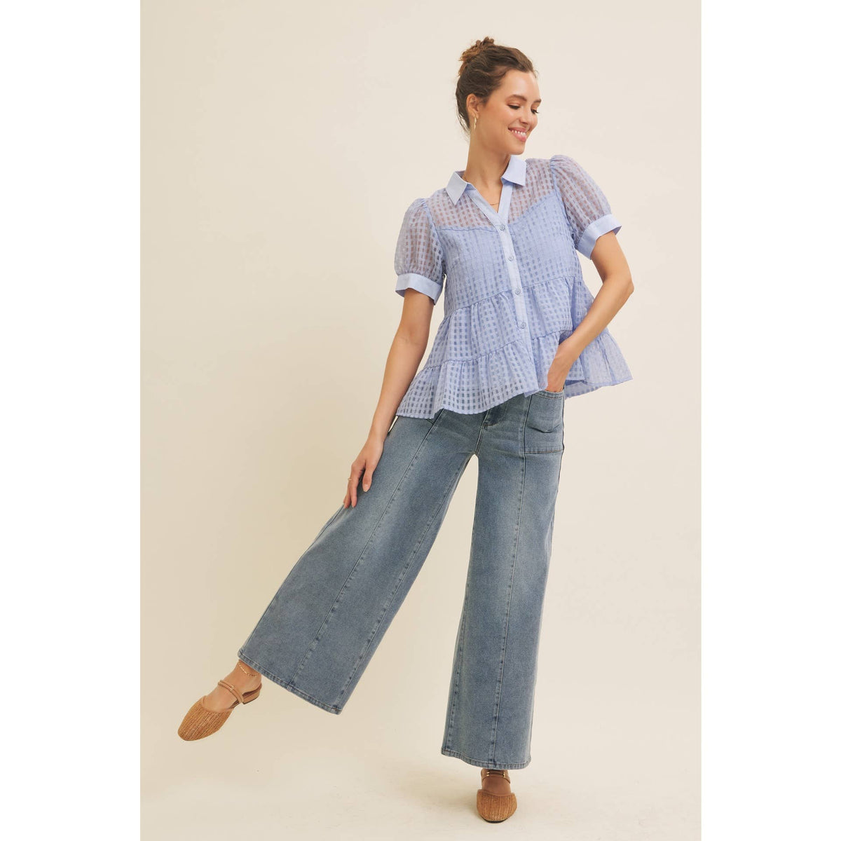 SUMMER VERANDA SHEER ORGANZA TIERED BLOUSE