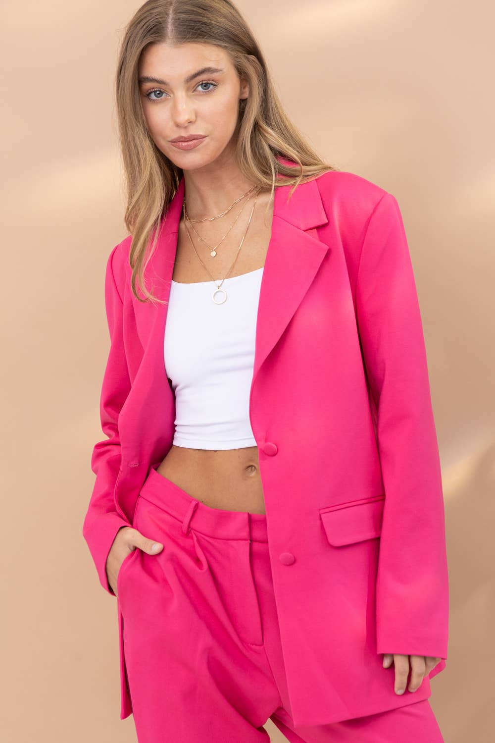 Knit Lined Blazer Straight Leg Trouser Pants Set