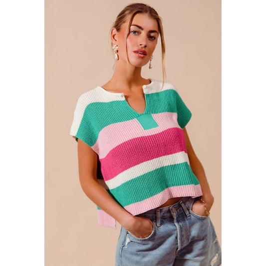 MULTI COLOR STRIPE LOOSE FIT SWEATER TOP