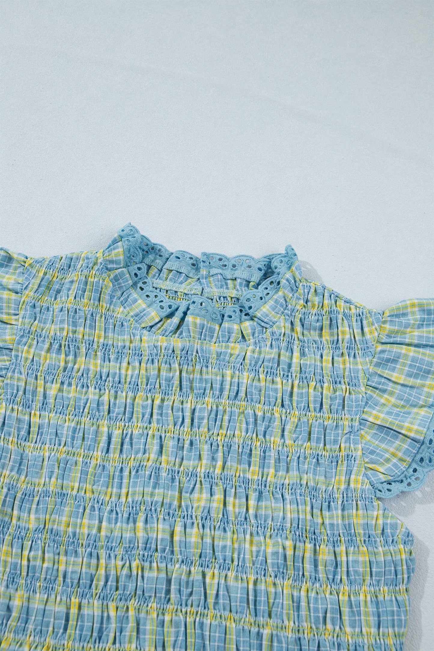 Gingham Smocked Lace Trim Tank Top