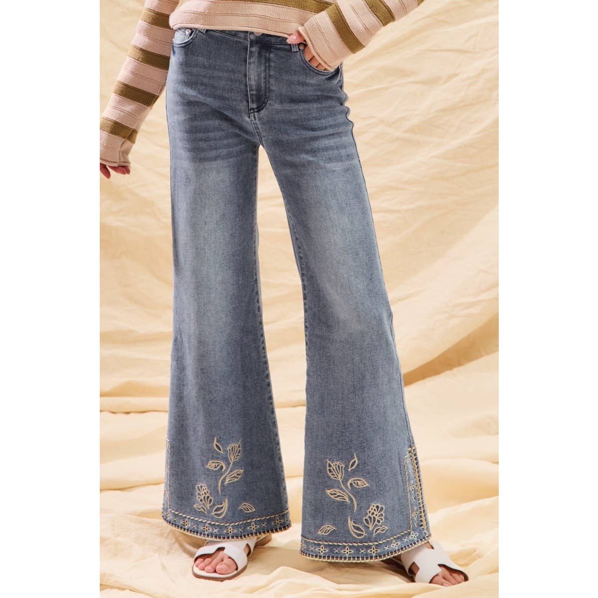 MID RISE STRETCH DENIM FLARE JEANS PANTS