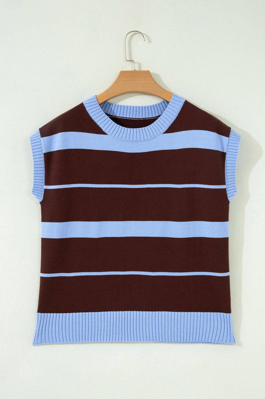 Stripe Short Sleeve Round Neck Knit Top