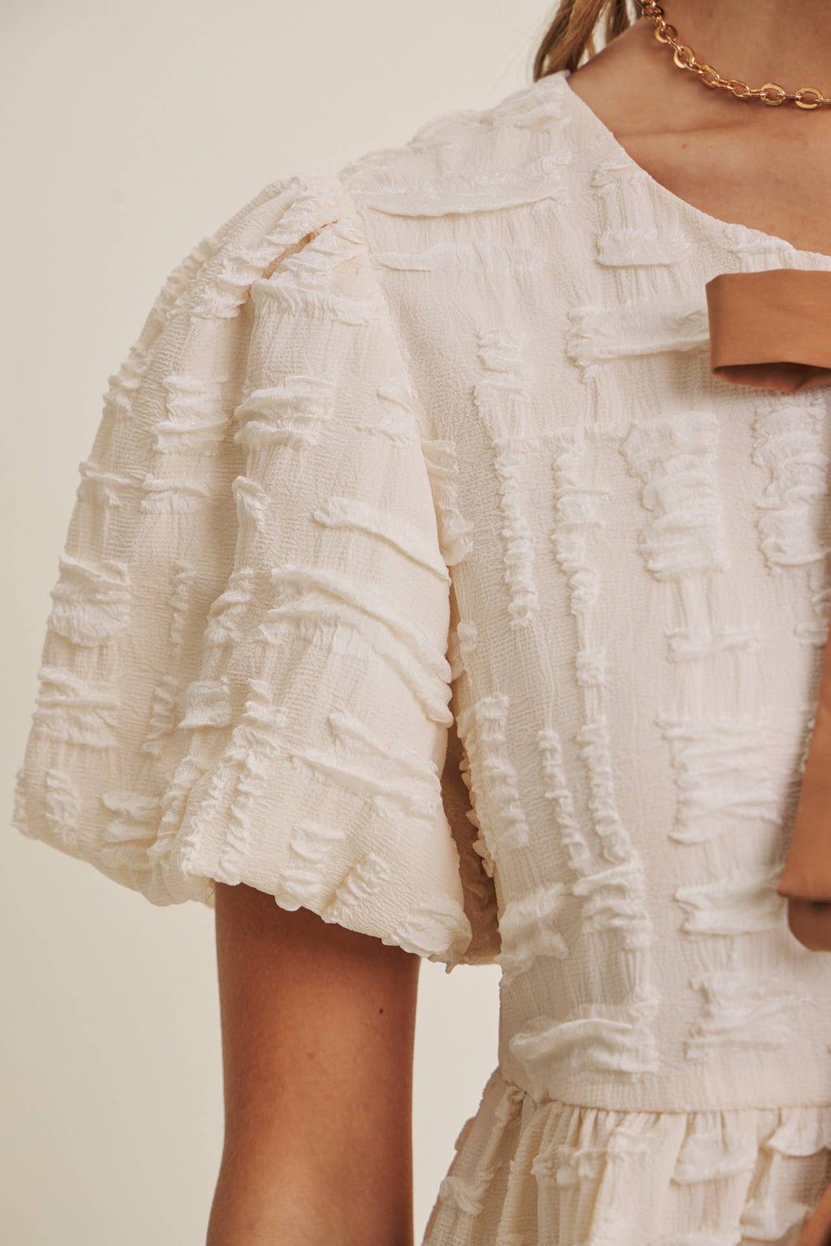 BESTSELLER ROMANTIC TEXTURED CONTRAST BOW PEPLUM BLOUSE