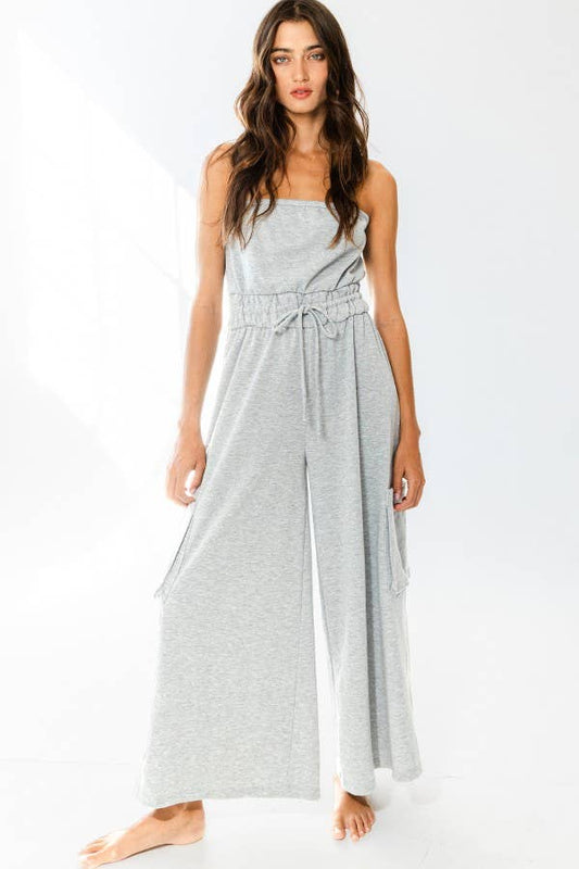Drawstring waist Strapless Jumpsuit