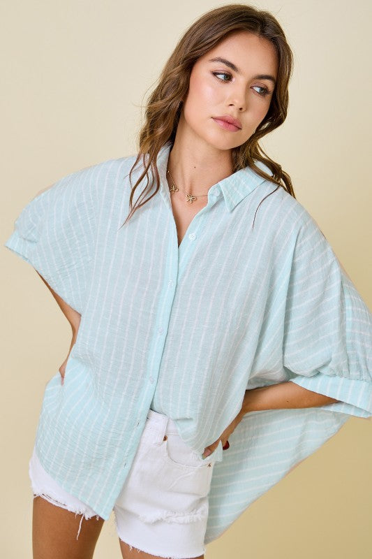 Oversized Button Down Striped Blouse