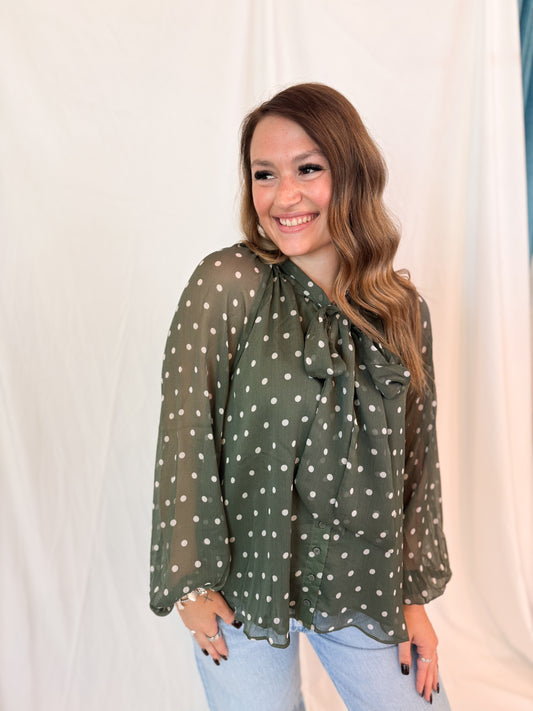 POLKA DOT TIE NECK BLOUSE