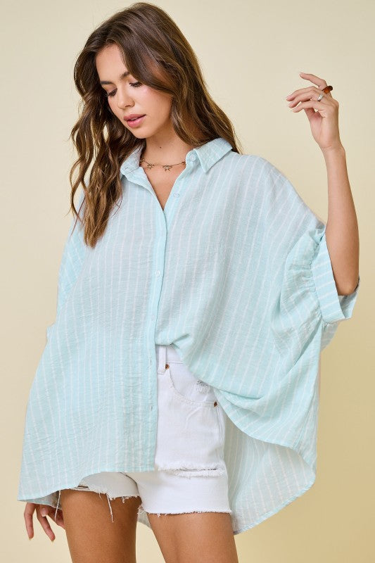 Oversized Button Down Striped Blouse