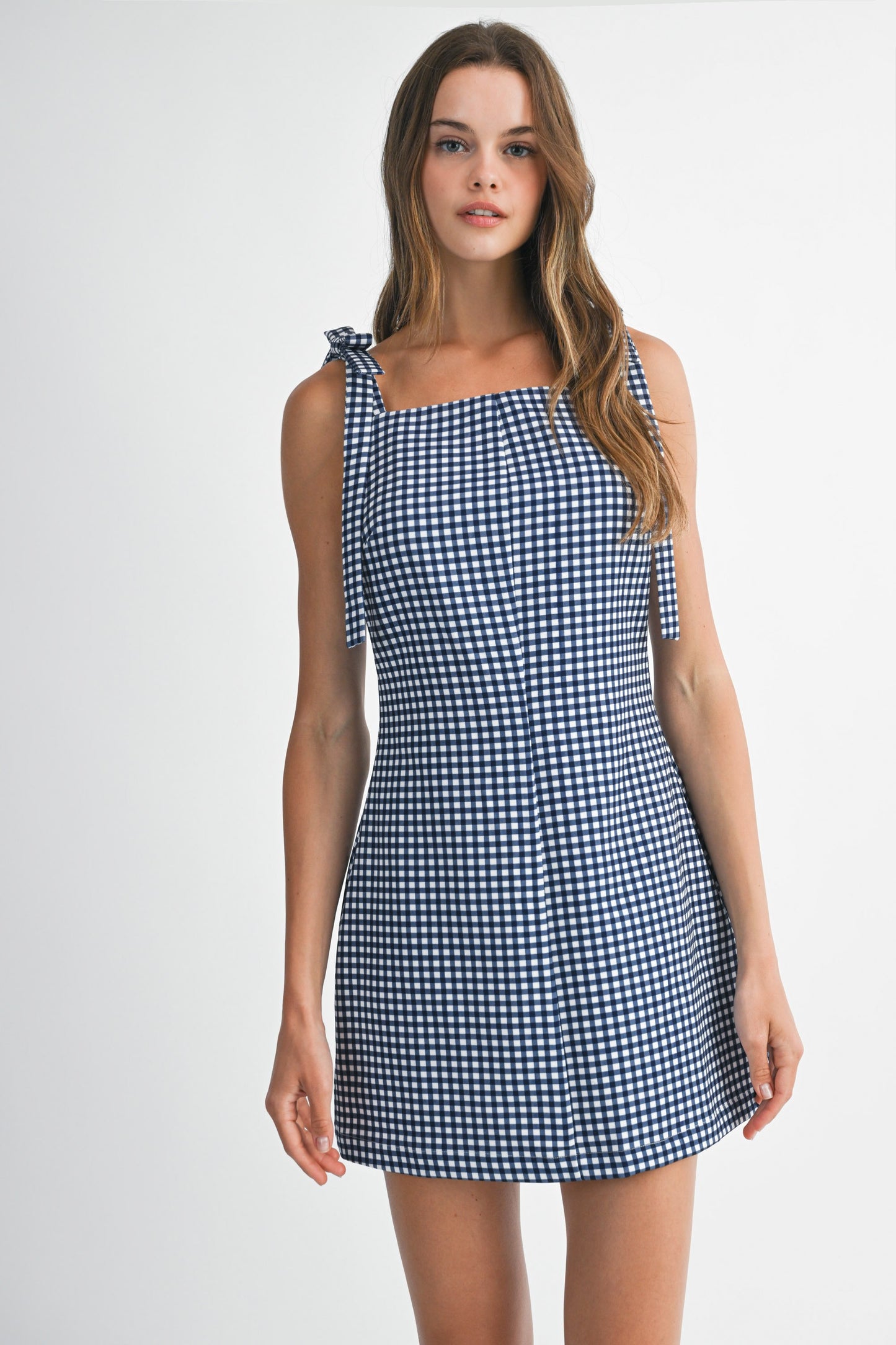Gingham Plaid Self Tie Mini Dress