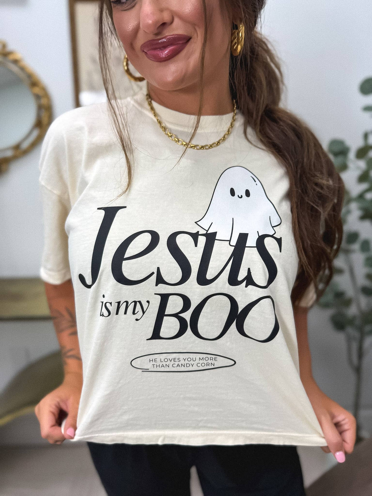 Jesus is my Boo Boxy Graphic Tee on Ivory