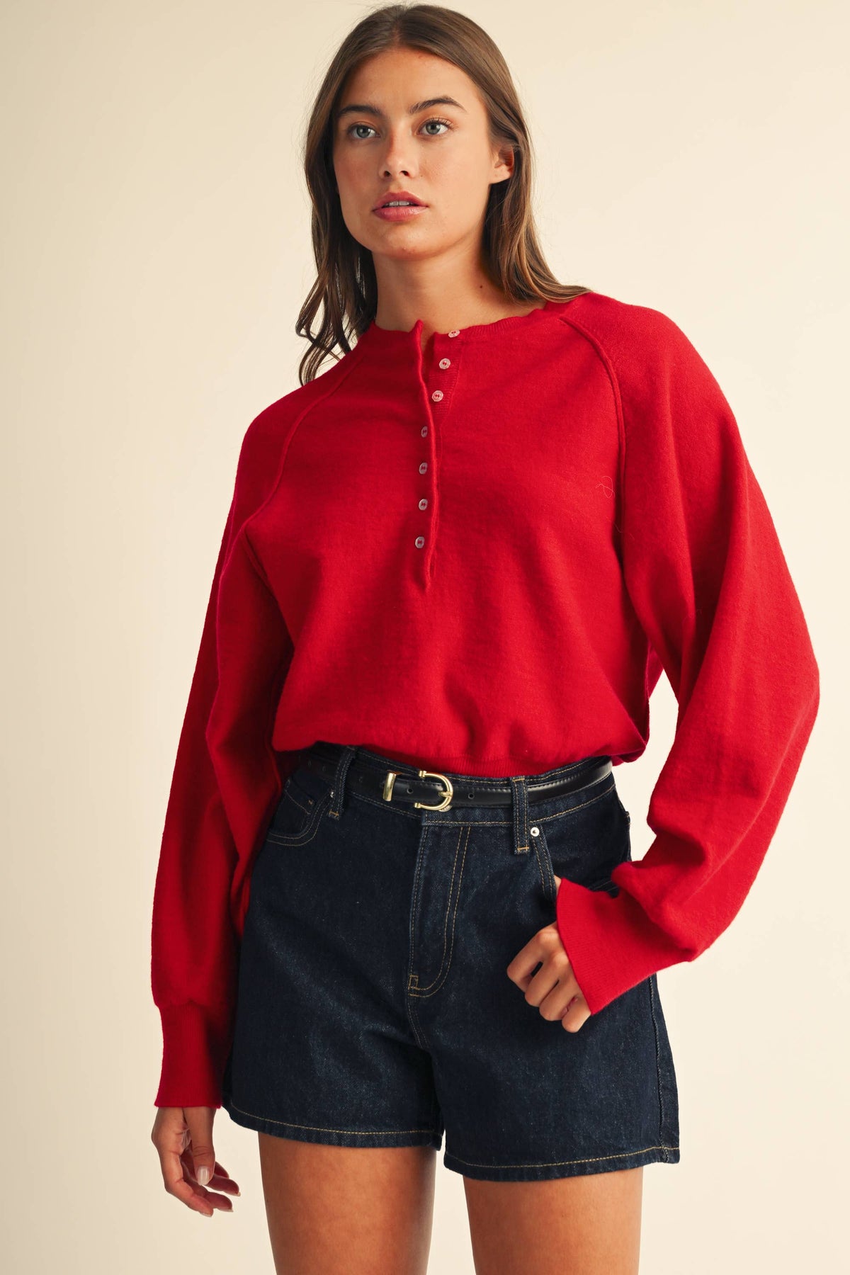 Luxe Knit Henley Pullover Sweater