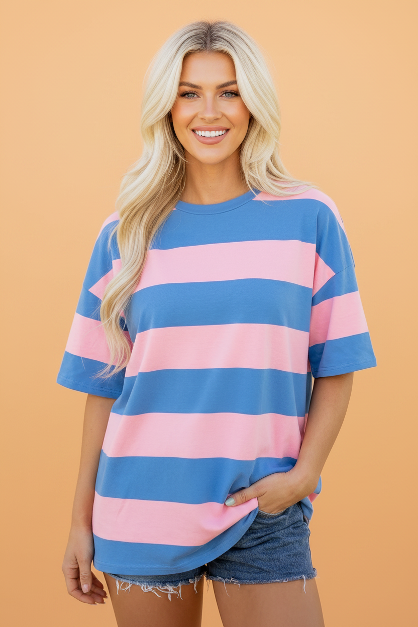 Stripe Short Sleeve Oversize Tunic Tee