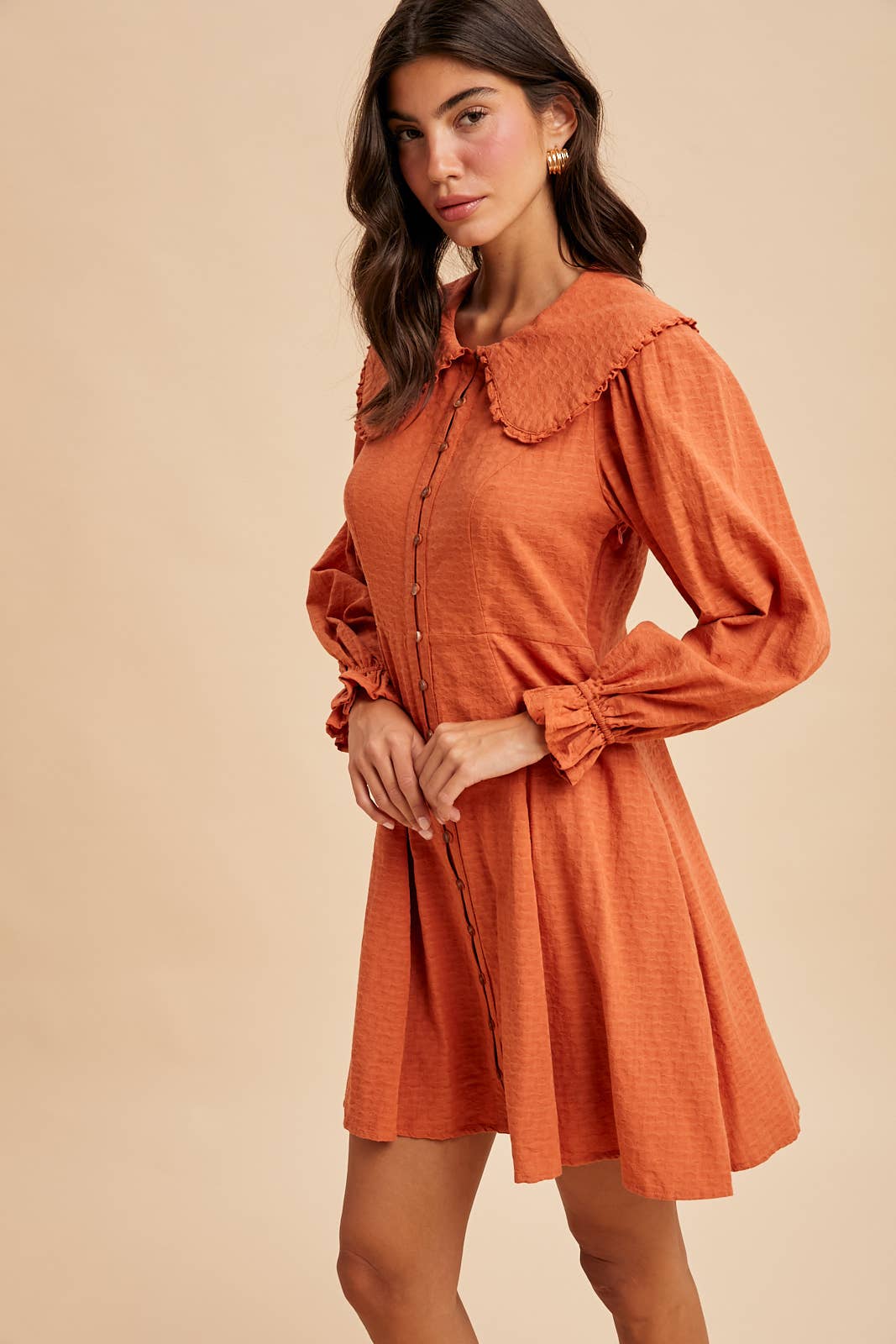 DOLL COLLAR BUTTON DOWN MINI DRESS