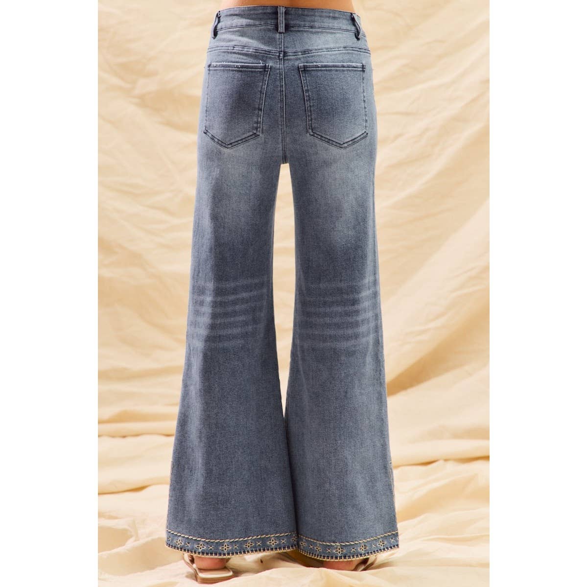 MID RISE STRETCH DENIM FLARE JEANS PANTS