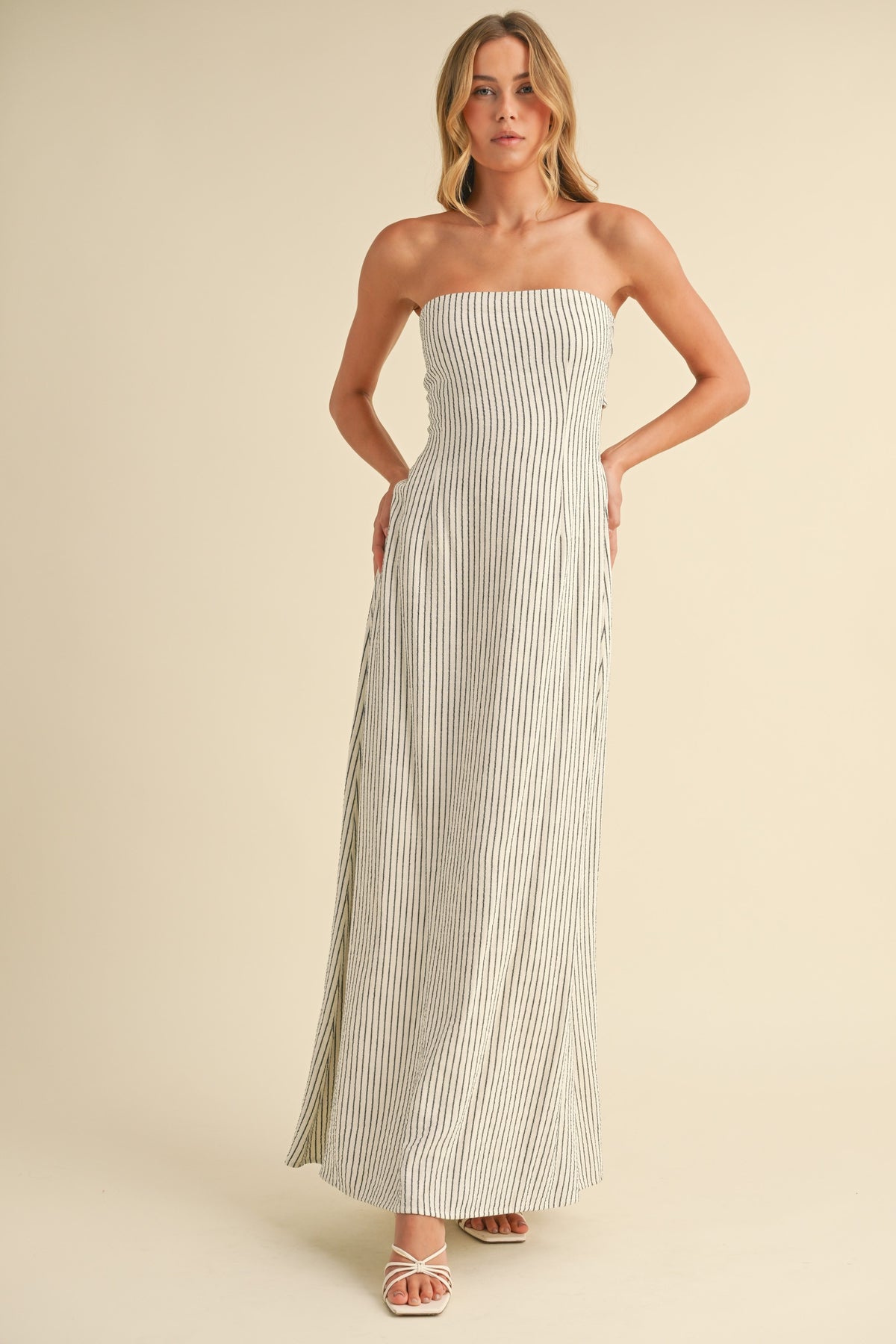 STRIPE BACK TIE MAXI DRESS