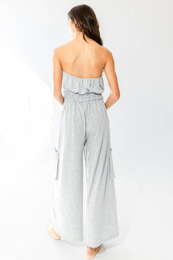 Drawstring waist Strapless Jumpsuit