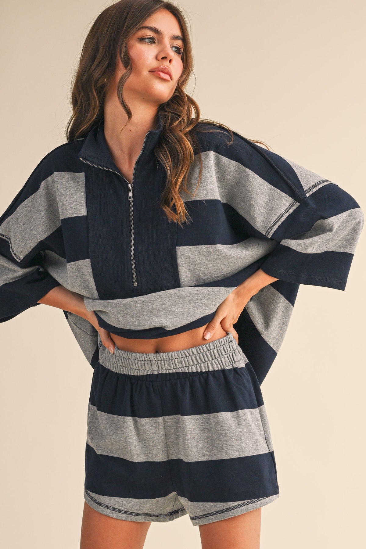 STRIPED OVERSIZED TOP AND SHORT SET