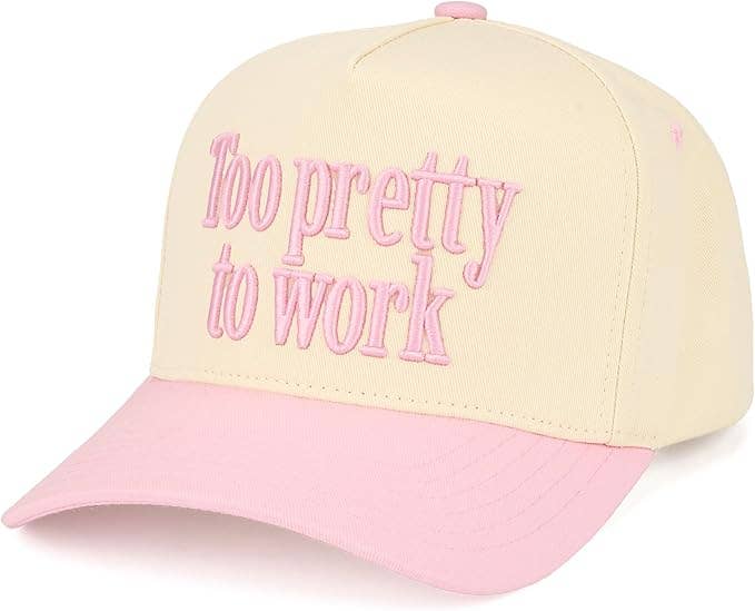 Retro Two Tone Cap - Too Pretty To Work - Light Pink/Beige
