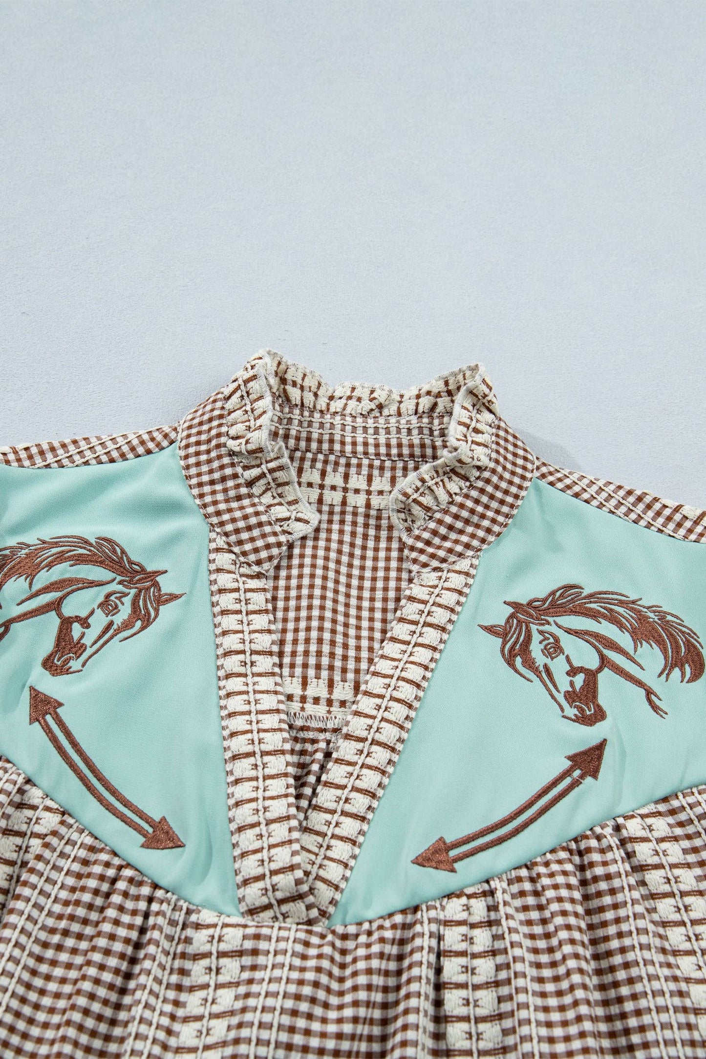 Western Pony Embroidered Gingham Blouse