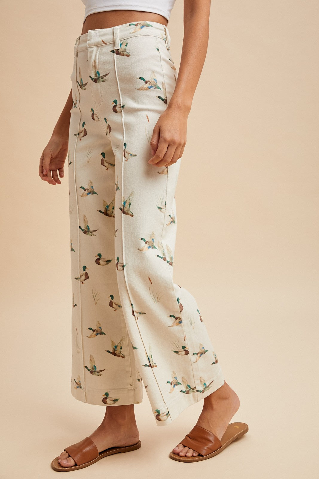 Mallard Printed Stretchy Wide Leg Jeans