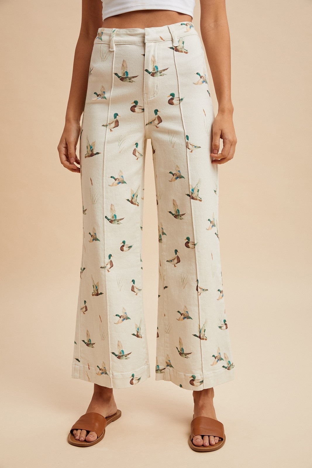 Mallard Printed Stretchy Wide Leg Jeans