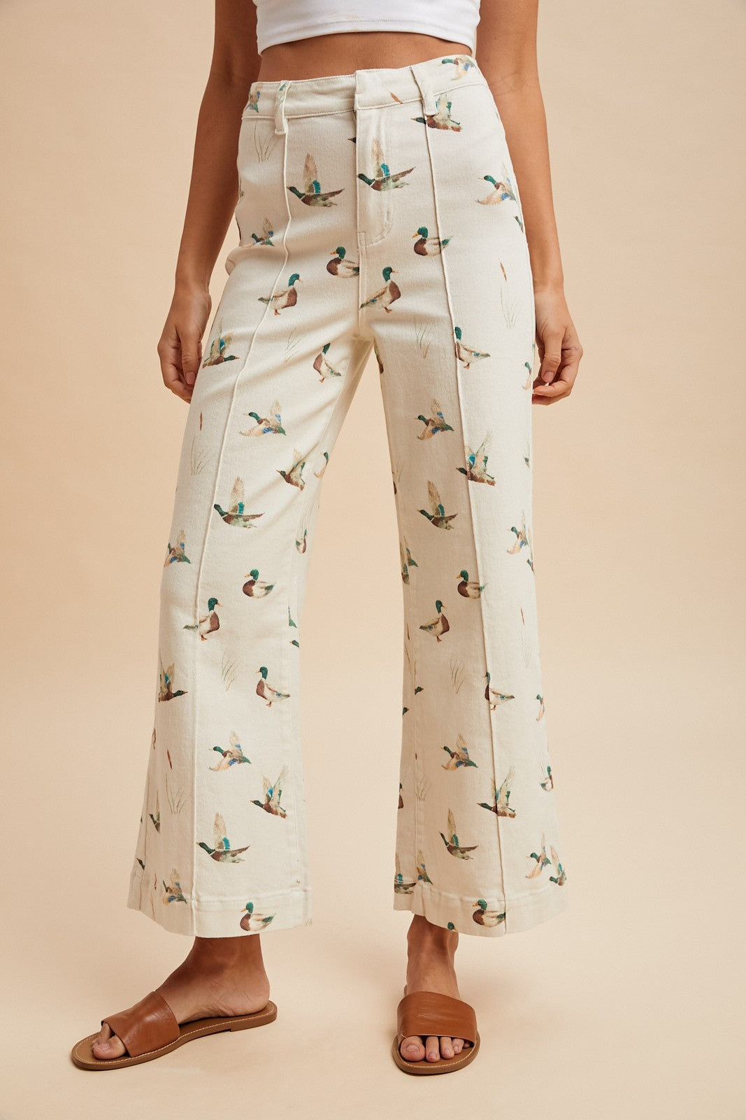 Mallard Printed Stretchy Wide Leg Jeans