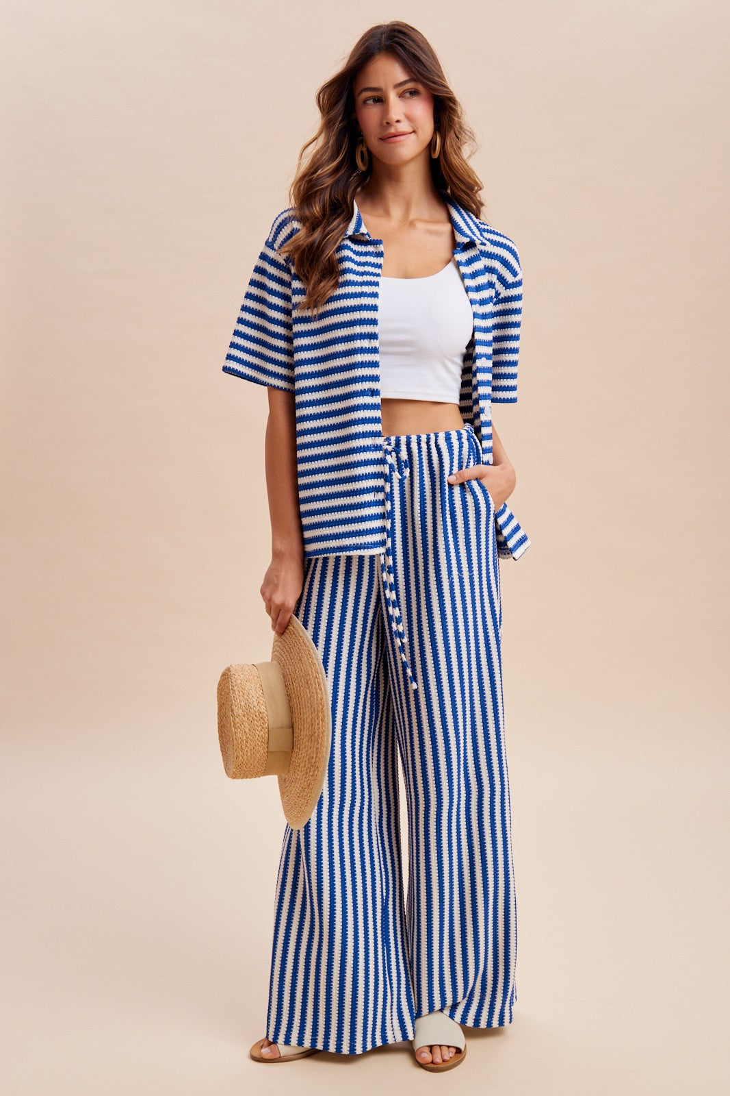 Striped Waffle Knit Pant Set