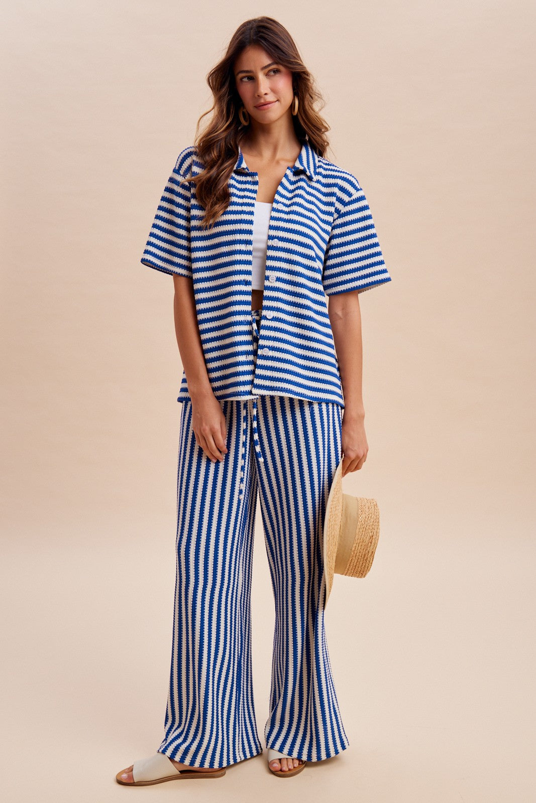 Striped Waffle Knit Pant Set
