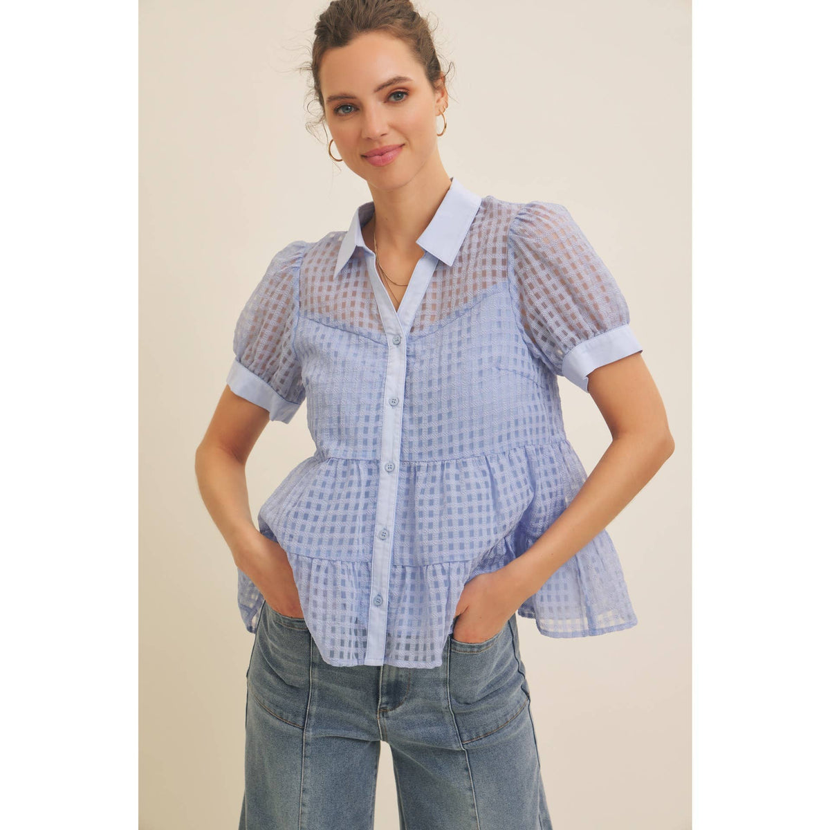 SUMMER VERANDA SHEER ORGANZA TIERED BLOUSE