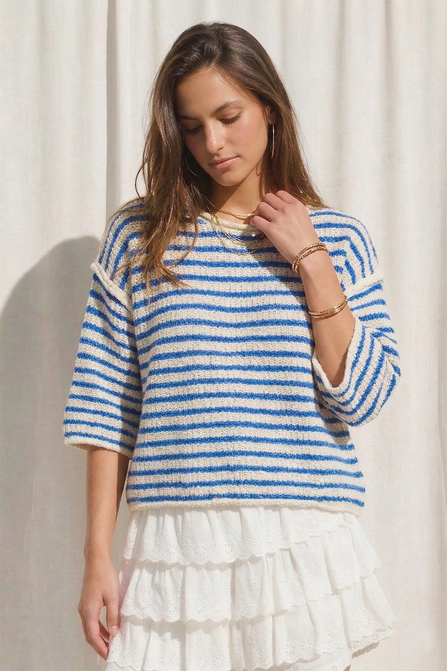 STRIPED SHORT SLEEVE SWEATER