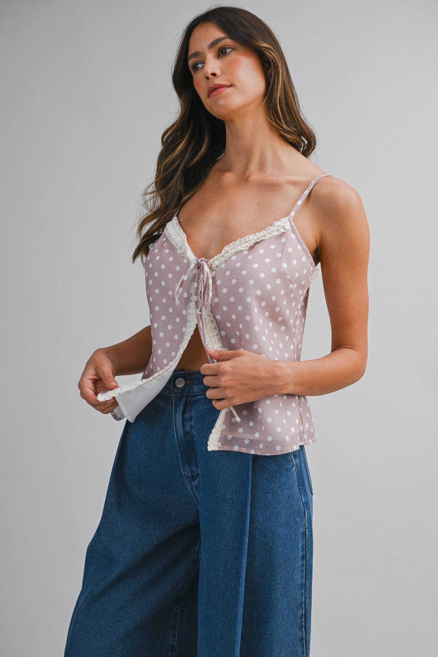 POLKA DOT LACE TRIM CAMI