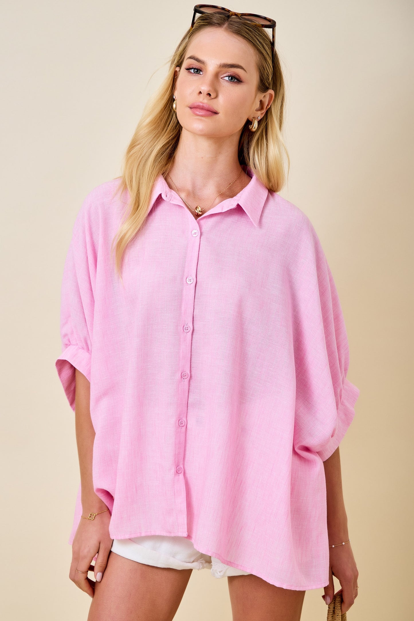BUTTON DOWN OVERSIZED SHIRT PINK