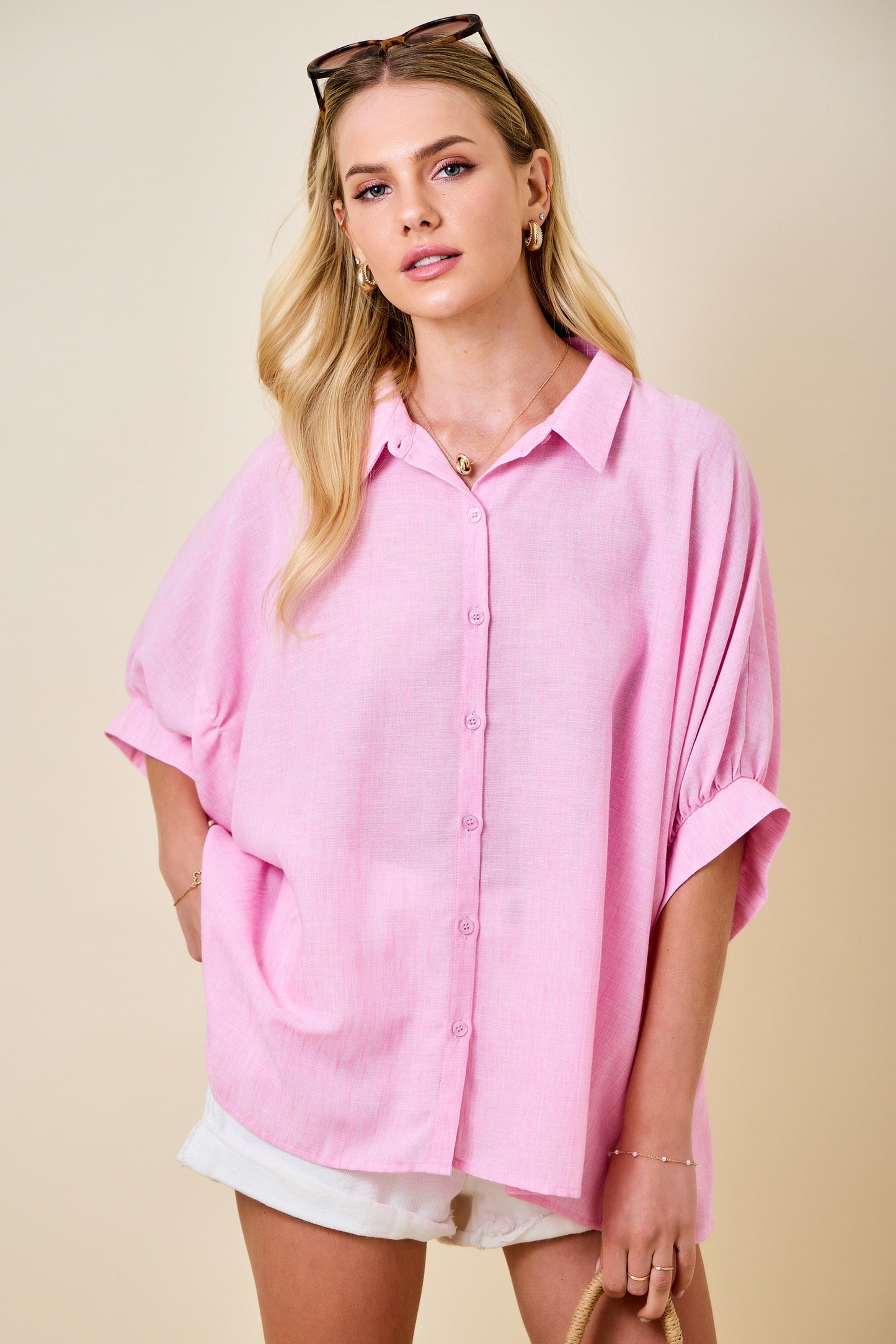 BUTTON DOWN OVERSIZED SHIRT PINK