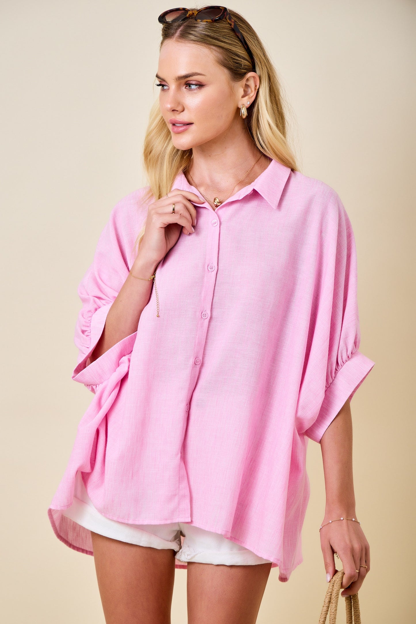 BUTTON DOWN OVERSIZED SHIRT PINK
