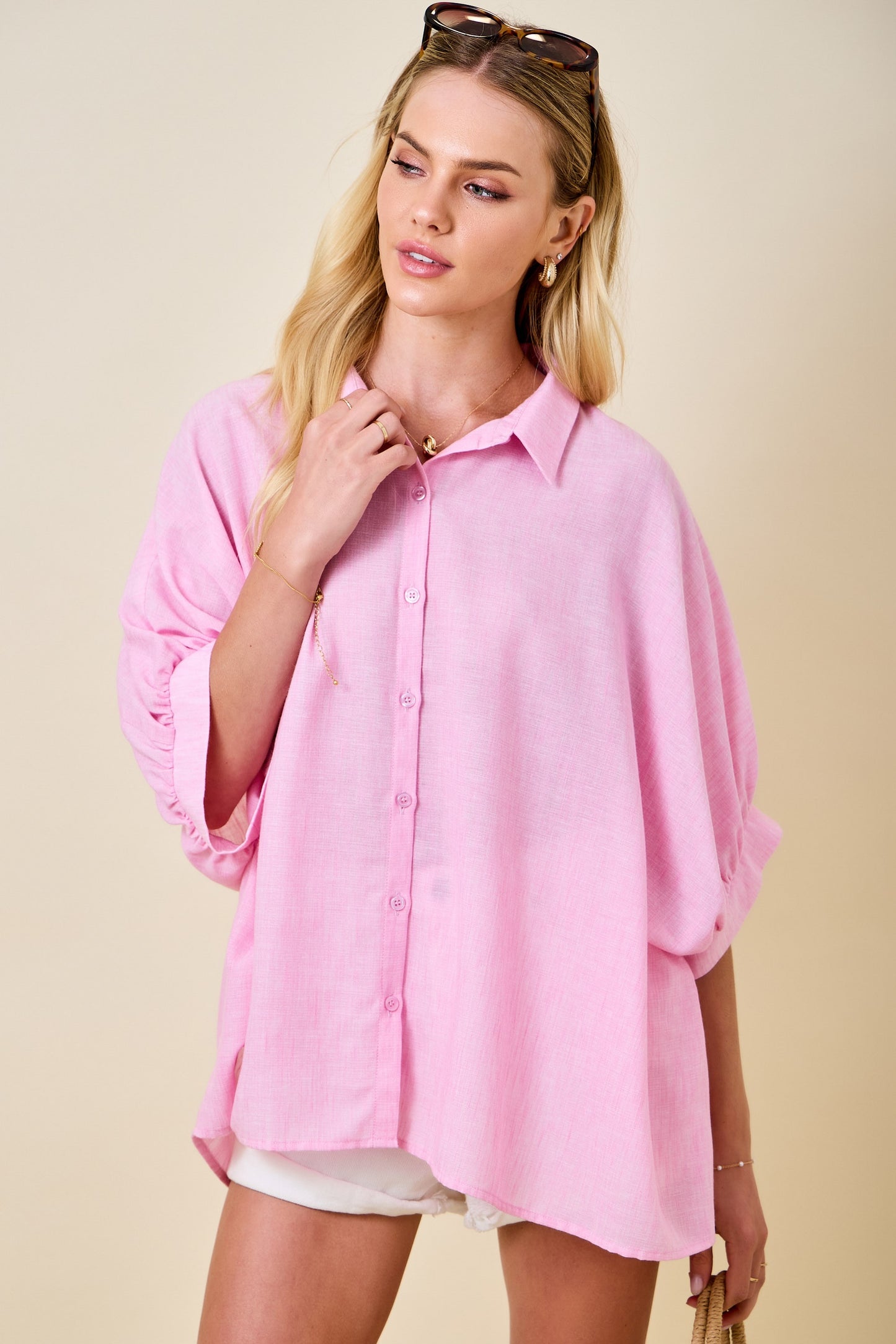 BUTTON DOWN OVERSIZED SHIRT PINK