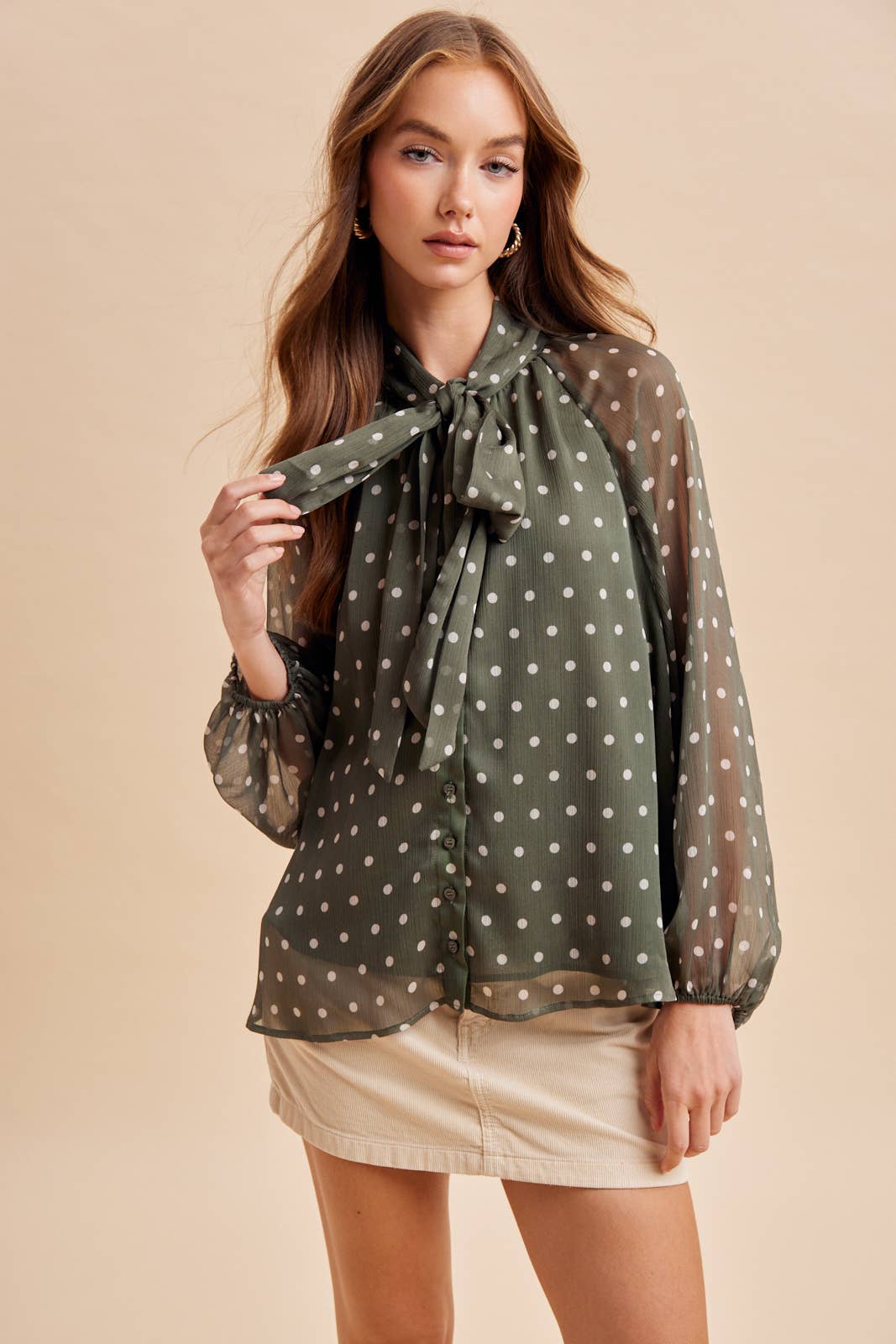 POLKA DOT TIE NECK BLOUSE