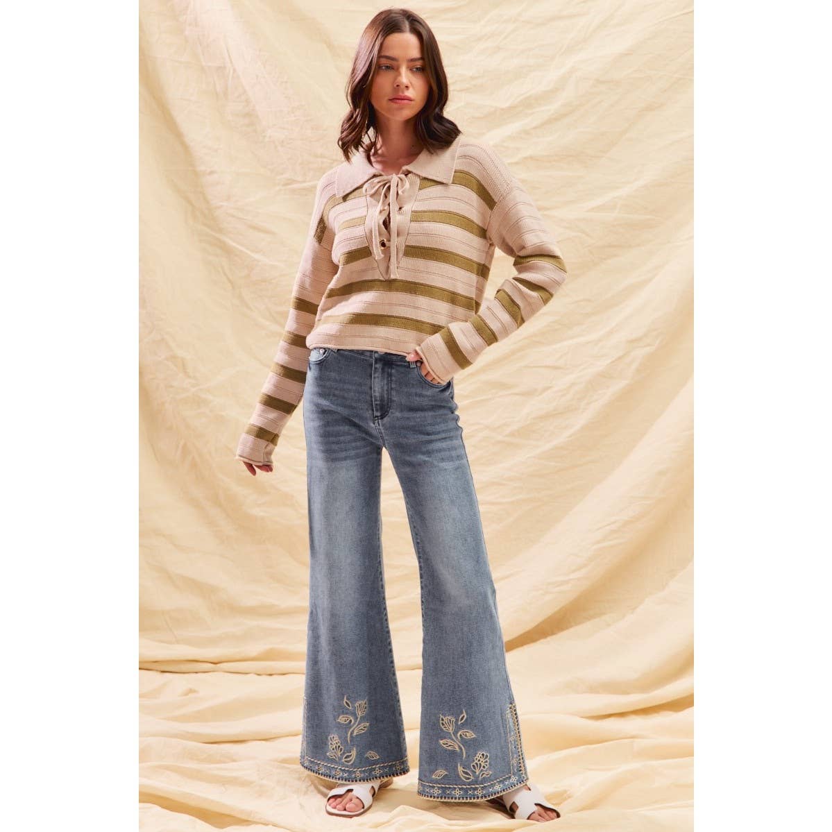 MID RISE STRETCH DENIM FLARE JEANS PANTS