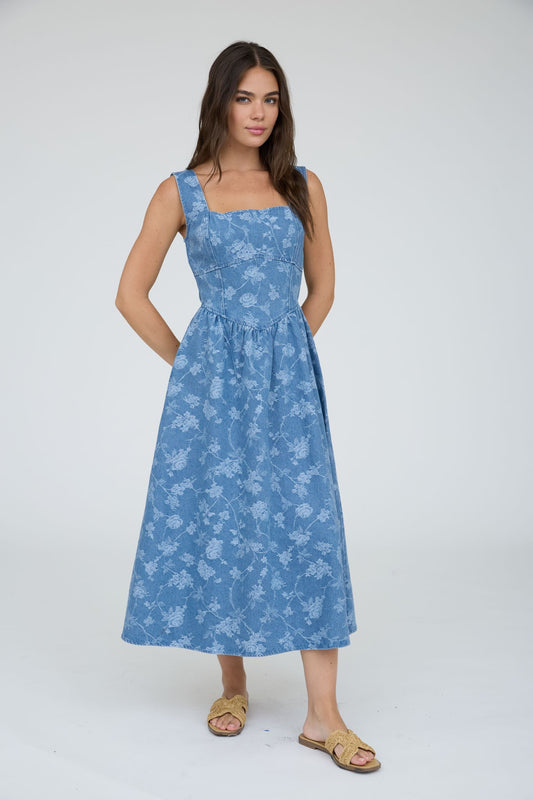 FLORAL JACQUARD MIDI DRESS