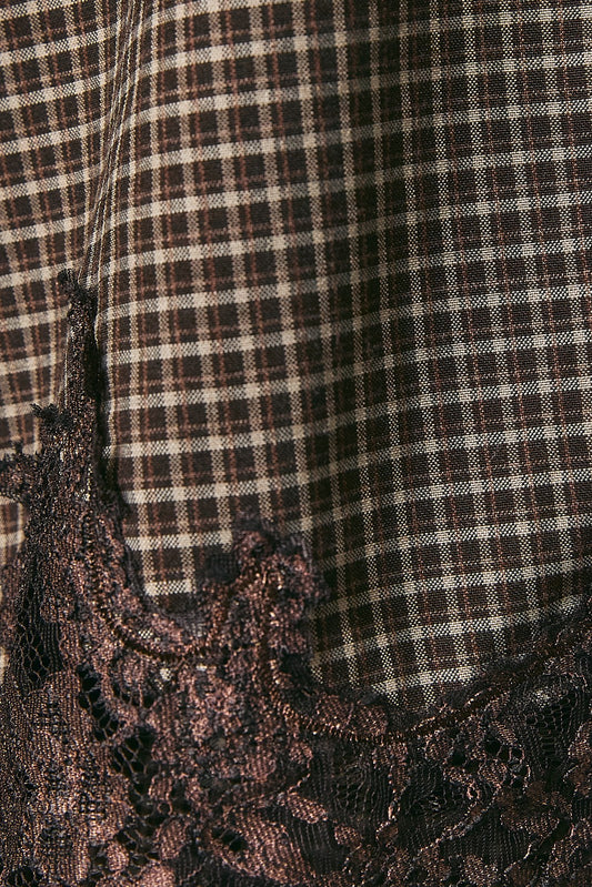 LACE TRIM BROWN PLAID SHORT