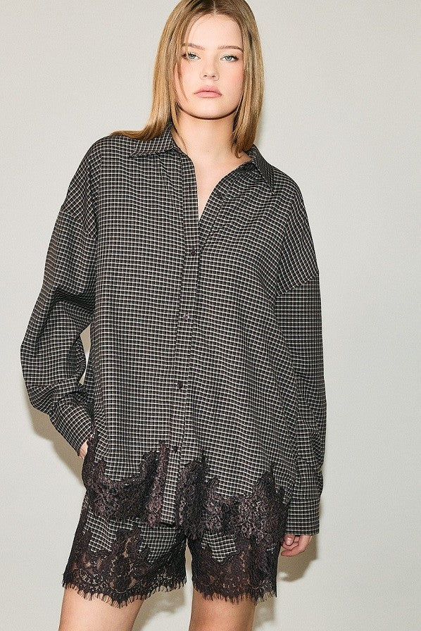 LACE TRIM OVERSIZED BLOUSE